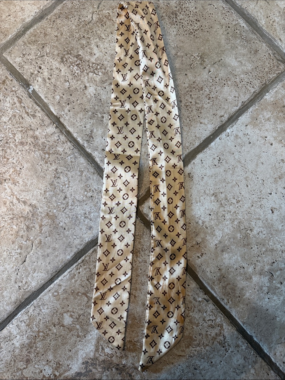 LV Beige and Brown Monogram Silk Twilly
